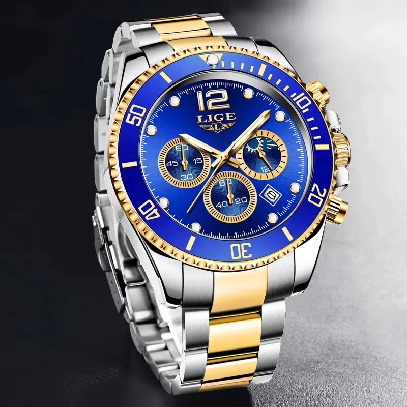 Lige Armbanduhr Edelstahl, Quarz, Blau, Herren - Bild 2