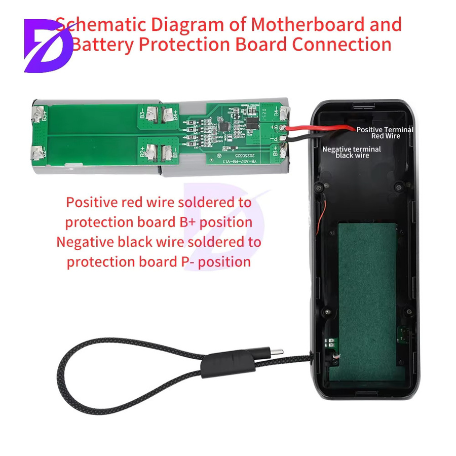 Diymore DIY Powerbank Kit mit integriertem USB-C Kabel, 100 W PD Schnellladung, Graues Gehäuse für 4-Zellen 21700 Batterien - Bild 3