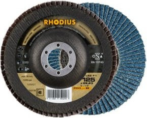 RHODIUS PROline LSZ F1 Fächerschleifscheibe für Metall, Durchmesser: 125 mm, Bohrung: 22,23 mm, Körnung: K40, Mehrfarbig - Bild 1