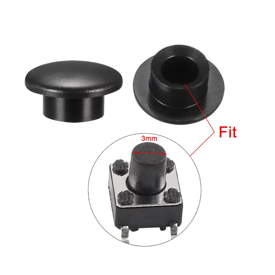UXCELL 30 Stück Taktile Schalterkappen aus Kunststoff in Schwarz mit 3,2 mm Lochdurchmesser als Abdeckung für 6 x 6 Mikroschalter - Bild 3