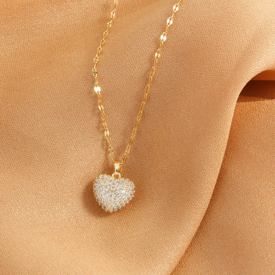 LNCHRAN Schmuck-Set, Halskette mit Herzanhänger, Edelstahl, Gold, Zirkonia, Damen - Bild 2