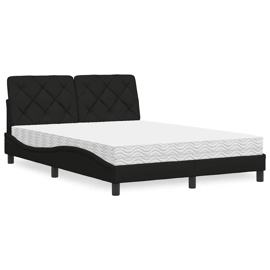 vidaXL Bett mit Matratze in Schwarz und Weiß, modernes Polsterbett aus Stoff und Metall, B/T/H: 140 x 190 x 145 cm - Bild 2