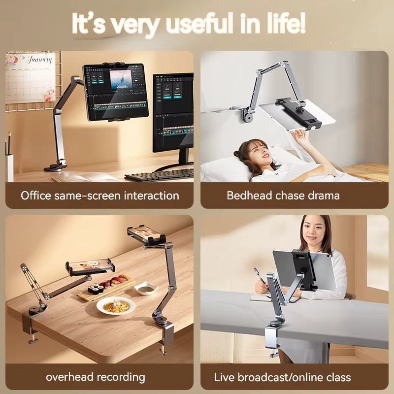 ifew Desktop Halterung aus Aluminium Legierung für Smartphone und Tablet, drehbarer Cantilever-Ständer in Silber - Bild 4