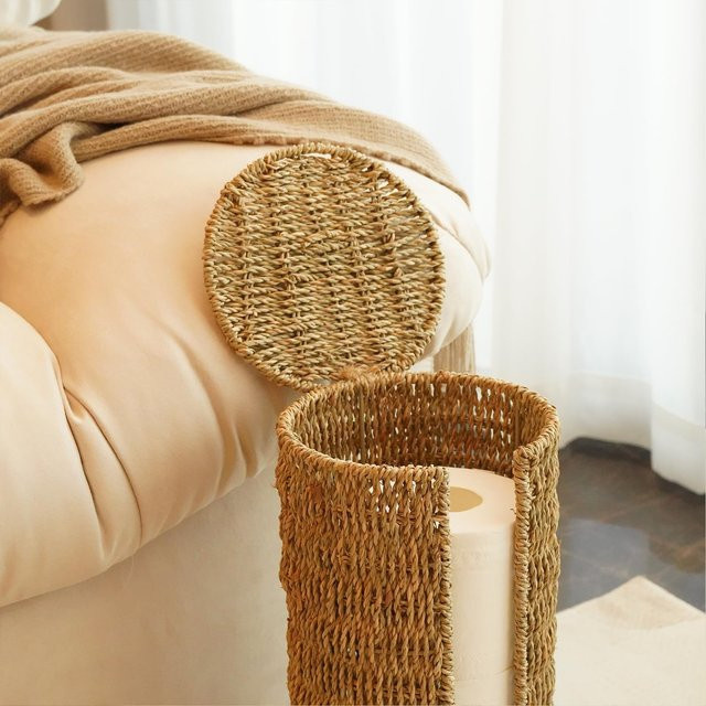 IDUK Seegras Toilettenpapierhalter mit Ablage aus Weide in Braun, handgefertigter geflochtener Toilettenpapierhalter für dein Badezimmer - Bild 1