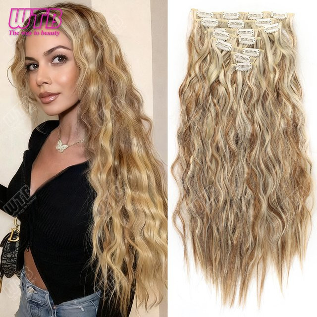 WTB Haarverlängerungen Clips-in, gewellt, blond-schwarz, Kunsthaar - Bild 1