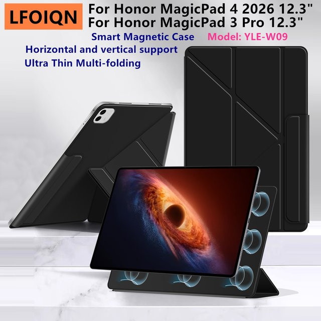 LFOIQN Magnetische Smart Cover Hülle für Honor MagicPad 13 Pro, ultradünne faltbare Tablet-Schutzhülle, Schwarz - Bild 1