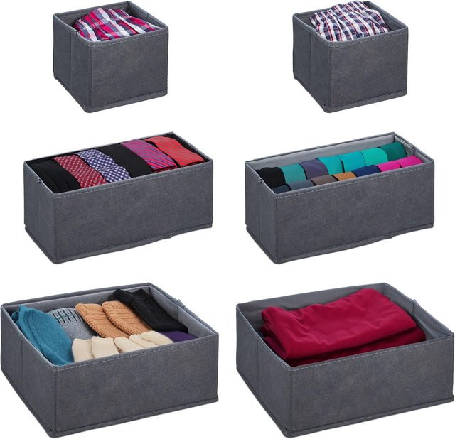 Relaxdays Schubladen Organizer 6er Set aus Vlies und Pappe in Grau, faltbar, B/T/H: 28 x 28 x 12 cm - Bild 1