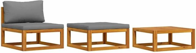 vidaXL 3-tlg Garten-Lounge-Set aus massivem Akazienholz mit Kissen in Dunkelgrau - Bild 1