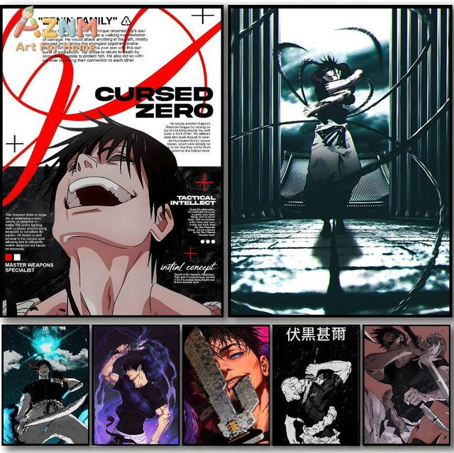 AZNM Jujutsu Kaisen Toji Fushiguro Leinwand-Wandkunst im Cursed Zero-Stil, ungerahmtes Poster, Mehrfarbig - Bild 1
