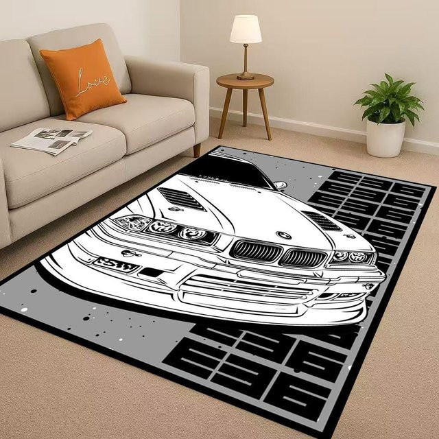 Yun Heng Four Rutschfester Teppichläufer E36 Rennwagen Cartoon Kunst Design, Mehrfarbig, B: 90 cm, T: 60 cm - Bild 1