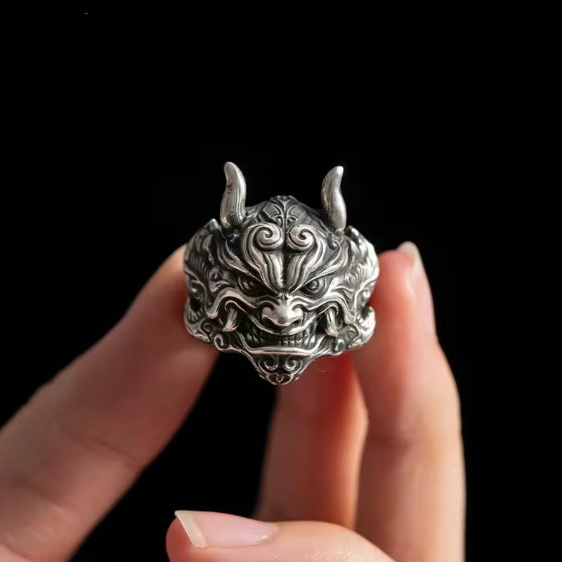 LENNIK Ring Mahakala Maske, Silber, Herren, Einstellbar - Bild 2
