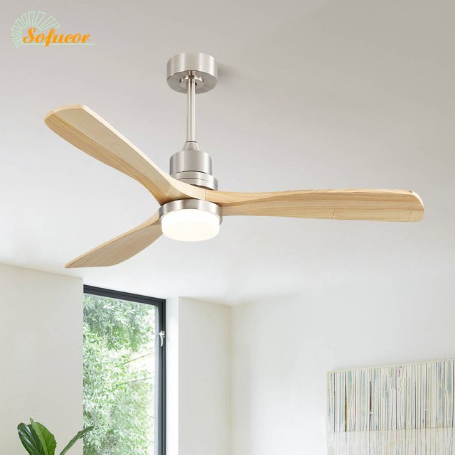 Sofucor Deckenventilator aus Holz mit LED-Beleuchtung und Fernbedienung, 52 Zoll, DC-Motor, 6-Gang-Hochgeschwindigkeitsbetrieb, Farbe Braun - Bild 1