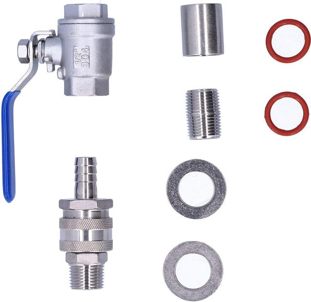 KONNWEI Schweißfreies Kesselventil-Kit aus Edelstahl in Silber, 1/2 Zoll BSP-Kugelhahn-Schnellverbinder-Schottmontage - Bild 1