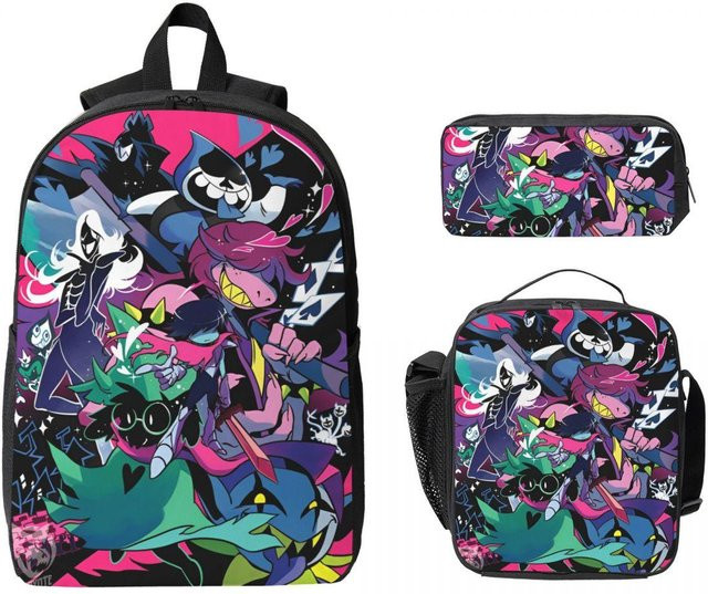 3-teiliges Deltarune Videospiel Schultaschen-Set von Fancy Style Studio mit Rucksack, Stiftebeutel und Brotdose in Multicolour - Bild 1