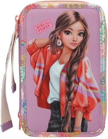 Depesche 3-Fach Federtasche GIRL POWER mit Anhänger und Stiften, Lila, B/T/H: 7,5 x 13 x 20 cm - Bild 1