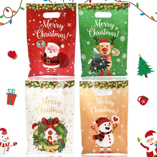 Weihnachten Süßigkeiten Tasche mit Weihnachtsmann, Schneemann und Elch als Geschenktüte für Weihnachtsdekorationen, Mehrfarbig - Bild 1