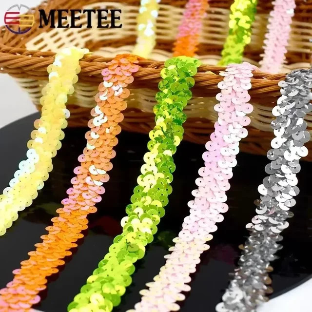 Meetee Pailletten-Spitzenbesatz in Blau und Multicolour, 2 cm Breite, Stretch-Band für Tanzkleider, Hochzeit und DIY-Nähen - Bild 1