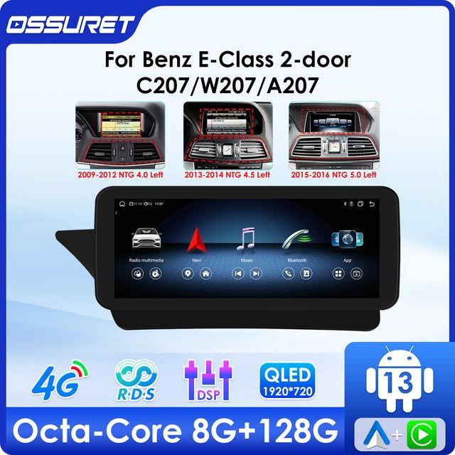 OSSURET Android 13 Intelligentes Autoradio HeadUnit für Mercedes Benz E-Klasse C207 W207 A207 2-Türer NTG 4,0 4,5 5,0 in Schwarz - Bild 1