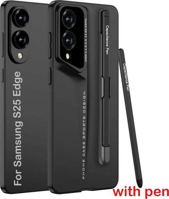 Mecha Anti-Klopf-Hülle für Samsung Galaxy S25 Edge Ultra, S24U, S23U mit Stift, mattiert, Schwarz - Bild 1