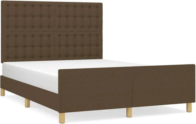 vidaXL Bettgestell mit Kopfteil aus massivem Lärchenholz und Stoff in Dunkelbraun B/T/H: 140 x 200 x 118 cm - Bild 1
