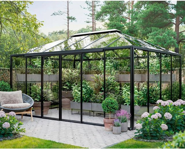 Bloomcabin Premium Gewächshaus Pyramide GHP4 aus Aluminium und Sicherheitsglas in Schwarz - Bild 1