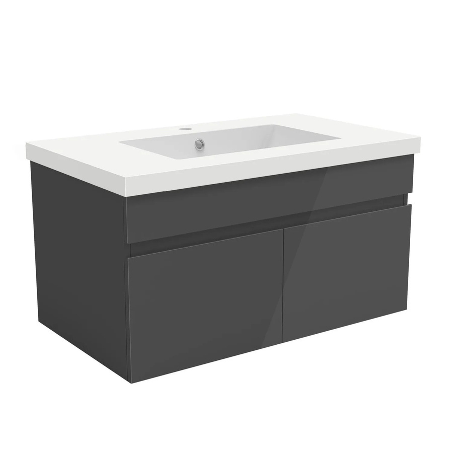 AICA Badmöbel Set BERGEN Waschtisch mit Unterschrank in Anthrazit Hochglanz, 2-teilig, B: 81 cm, H: 47 cm, T: 44 cm - Bild 2