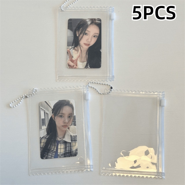 5 Stück transparente glänzende Kartenhüllen aus PVC mit Reißverschluss und Hängekette für 3 Zoll Fotokarten - Bild 1