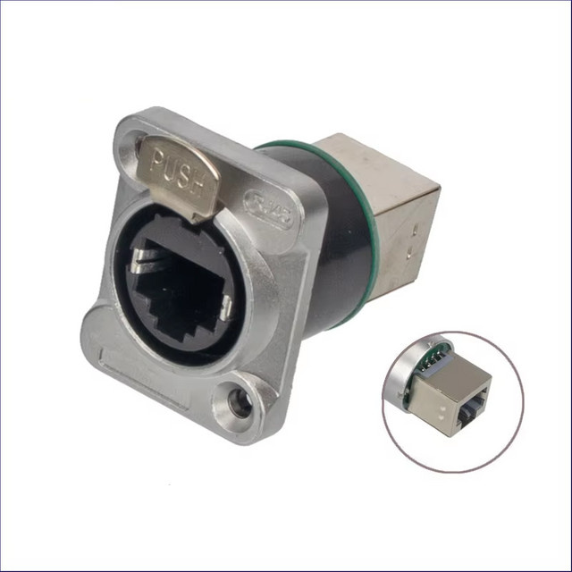 Industrieller Ethercon RJ45-Steckverbinder SE8FDNH-13 SE8FDNV für Panelmontage, D-Typ, gerade, silber - Bild 1