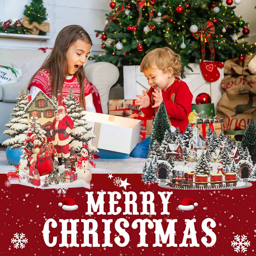 3D-Weihnachts-Pop-up-Grußkarte mit Elch-Design und Waldmotiv in Rot und Mehrfarbig aus Papier - Bild 2