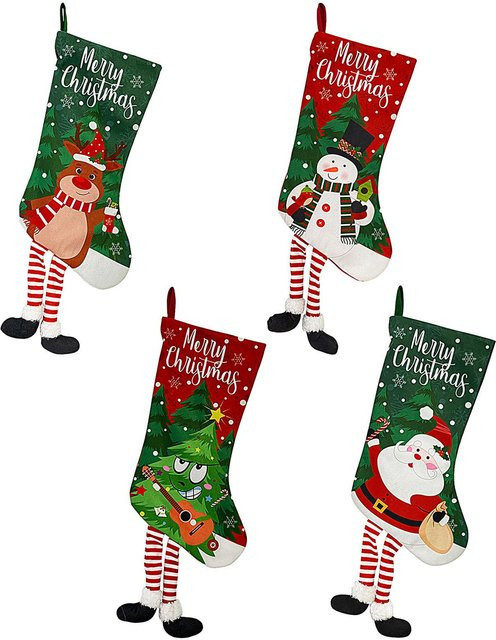 4er-Set Weihnachtsstrümpfe von CosyHome mit Elch, Weihnachtsmann und Schneemann in Schwarz und Rot - Bild 1