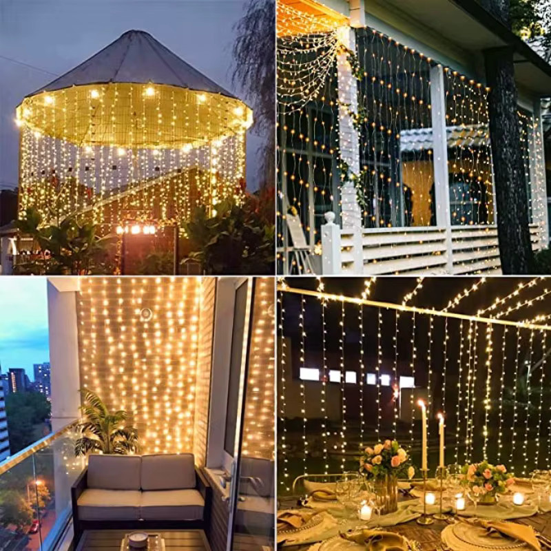 IEEYEEY Solar LED Vorhang Licht Outdoor Girlande mit Kupferdraht in Warmweiß - Bild 3