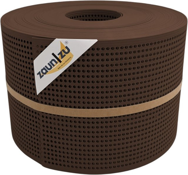 zaun zu Sichtschutzstreifen für Doppelstabmattenzäune, Rille gelocht, semi-transparent, PP, Braun, 50 m - Bild 1