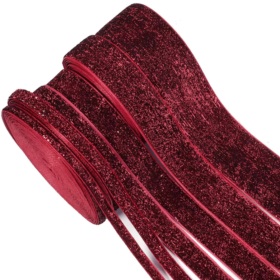 Buntes einseitiges Samtband mit Glitzer-Effekt für DIY-Dekorationen, Weihnachtsgeschenke und Blumenstrauß-Schleifen, Mehrfarbig - Bild 6