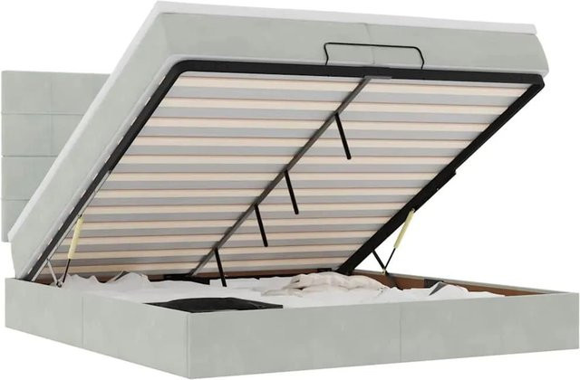 vidaXL Ottoman-Bett mit Matratzen aus Samt in Hellgrau mit LED-Unterbettbeleuchtung und USB-Ladeanschluss B/T/H: 200 x 200 x 128 cm - Bild 1
