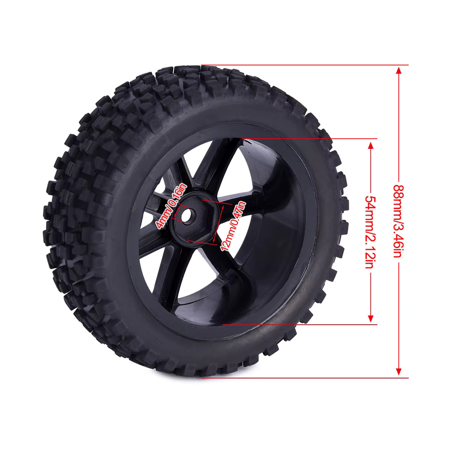 MALOM RC Offroad Buggy Räder Reifen 12mm Hex Naben 1/10 Maßstab Black - Bild 2