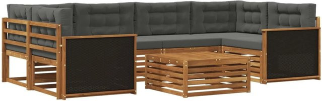 vidaXL Outdoor-Sofagarnitur aus Akazienholz und Polyester, 7-teiliges Set, Natur und Anthrazit - Bild 1