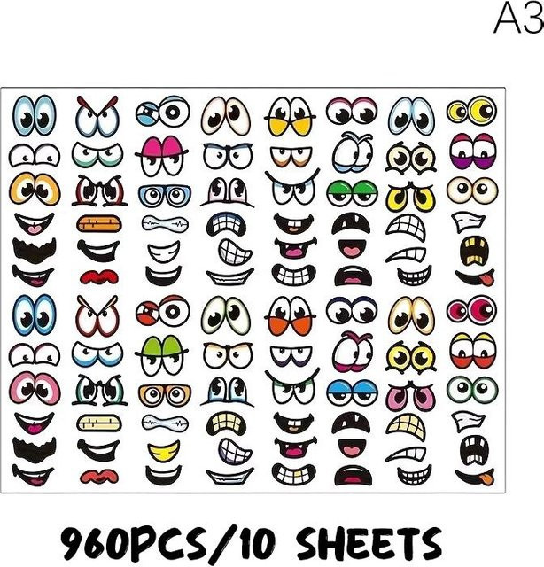 480960 Stück Selbstklebende Cartoon-Ausdrucksaufkleber mit Augen und Mund in Mehrfarbig von Binchi Outdoor Product für Scrapbooking und DIY-Projekte - Bild 1