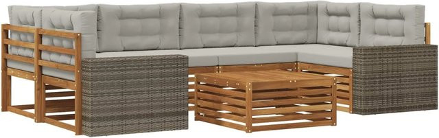 vidaXL Outdoor-Sofagarnitur aus Akazienholz und Polyester, 7-teiliges Set, Natur und Hellgrau - Bild 1