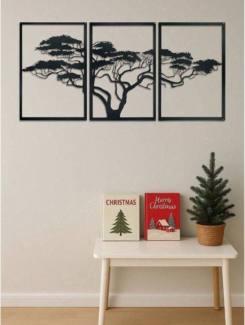 CIFBUY Baum des Lebens Metall-Wandkunst, 3-teiliges Boho Wanddekor in Schwarz - Bild 1