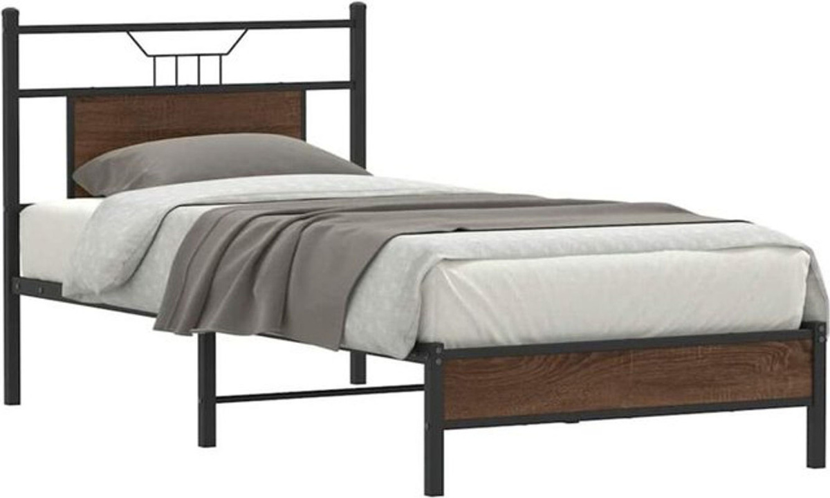 Vidaxl Metallbett im Industrial Design aus Holzwerkstoff und Stahl, Braun, B: 80 cm, L: 200 cm - Bild 1