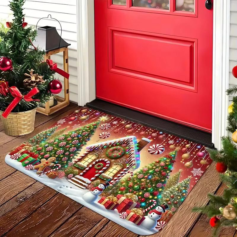 VIKAMA Weihnachts-Fußmatte mit Lebkuchenhaus und Baum-Design für deine Weihnachtsdekoration - Bild 4
