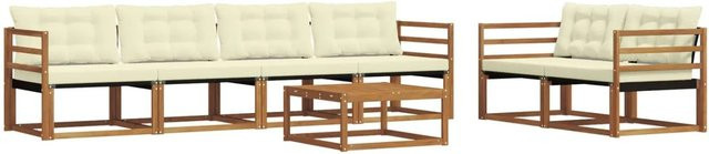 vidaXL Outdoor-Sofagarnitur 7-teilig aus Akazienholz und Textilene in Natur und Creme mit Kissen - Bild 1