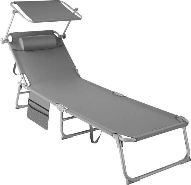 tectake Sonnenliege Chloé klappbar in Grau mit Sonnendach und verstellbarem Kopfpolster, B/T/H: 161 x 68 x 111 cm - Bild 2