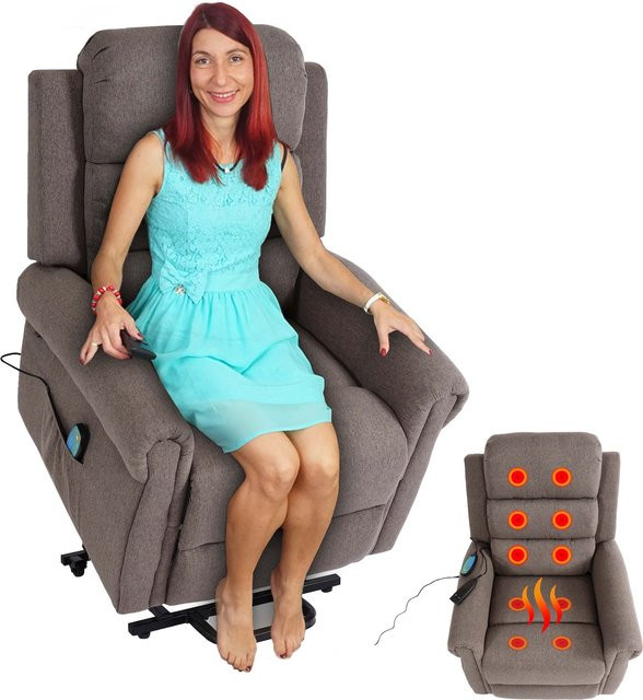 MCW Fernsehsessel K63 Relaxsessel mit Aufstehhilfe, Massage- und Heizfunktion in Dunkelgrau aus Stoff und Textil - Bild 1