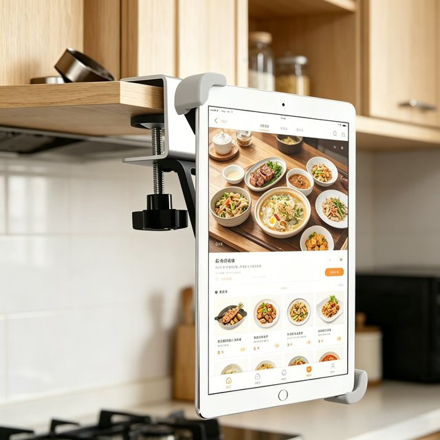 YNMIWEI Unterschrank-Tablet-Halterung aus Metall mit 360 Grad Drehung und Klemmständer für iPad Pro, Air, Mini sowie Galaxy Tabs - Bild 1