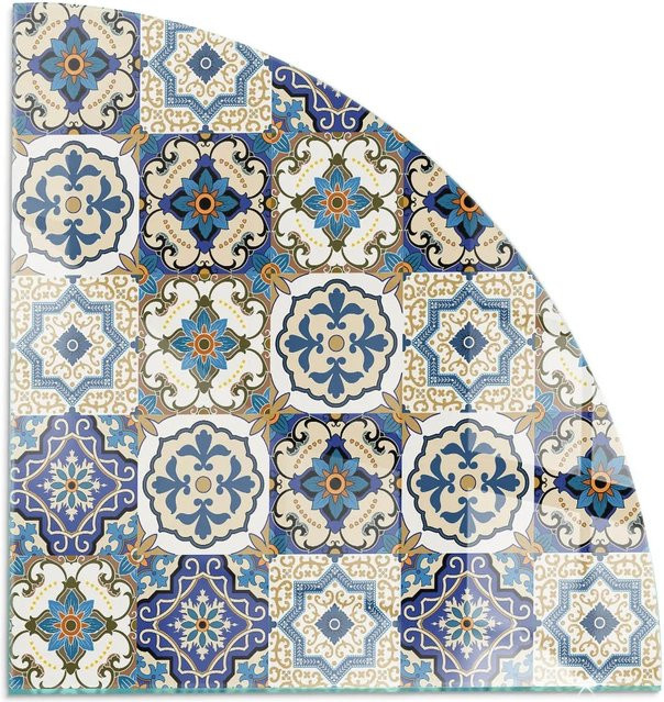 Tulup Glasplatte für Kamin mit Mosaikmuster und Blumen in Blau, B/T: 100 x 100 cm - Bild 1