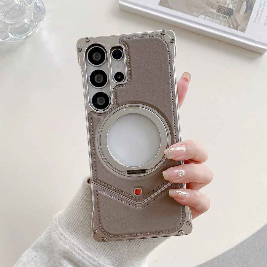 Premium PU Leder Hard Cover für Samsung Galaxy S25 Ultra S24 S23 mit rotierender Halterung und magnetischer kabelloser Ladefunktion in Blau - Bild 2