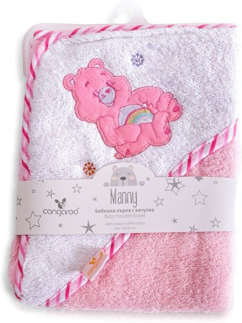 Cangaroo Baby-Kapuzenhandtuch Manny aus Baumwolle in Rosa, 76 x 76 cm - Bild 1