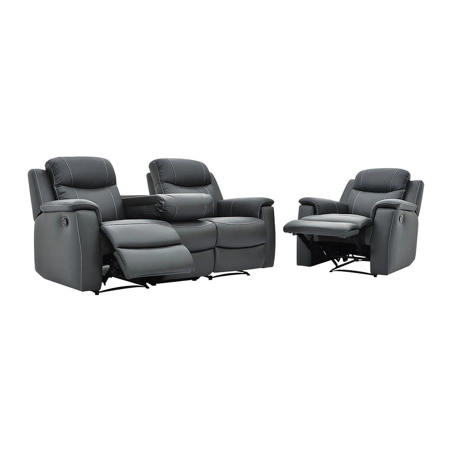 Vente-unique Couchgarnitur Evasion aus Rindsleder mit Sessel in Anthrazitgrau, Breite: 205 cm, Tiefe: 95 cm - Bild 2