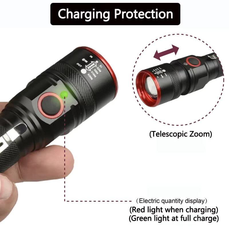 POCKETMAN LED-Taschenlampe mit Zoom und Akku, wasserdicht, Schwarz - Bild 2